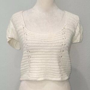 Beige Botany Chic White Knit Crop Top